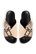 NA-KD Double Buckle Leather Slippers - Brown