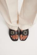 NA-KD Leather Buckle Slippers - Black