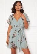 Goddiva Floral Flutter Dress Duck Egg XXS (UK6)