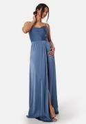 Bubbleroom Occasion Waterfall High Slit Satin Gown Blue 46