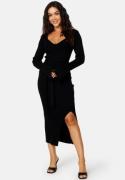 BUBBLEROOM Slit Knitted Midi Dress Black L