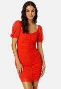 BUBBLEROOM Zia pleated mesh dress Red S