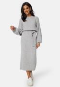BUBBLEROOM Round Neck Rib Knitted Midi Dress  Grey melange XS