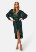Goddiva Sequin Wrap Midi Dress Emerald L (UK14)