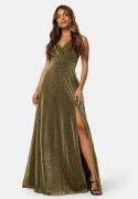 Goddiva Glitter Wrap Maxi Dress Gold XXS (UK6)