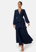 John Zack Long Sleeve Tiered Maxi Dress Navy L (UK14)