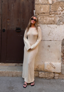 BUBBLEROOM Ayra Fine Knitted Maxi Dress Light beige L