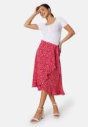 BUBBLEROOM Flounce Midi Wrap Skirt Red/Patterned S