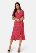 BUBBLEROOM Flounce Midi Wrap Dress Red/Patterned M