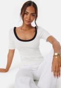 BUBBLEROOM Contrast Rib Short Sleeve Top White XS