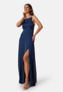 Bubbleroom Occasion Drapy-Back Slit Satin Gown Navy 46