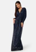 Goddiva Sequin Deep V Maxi Dress Navy XS (UK8)