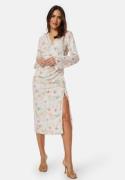 Bubbleroom Occasion Drawstring L/S Midi Dress White/Floral 38