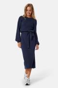 BUBBLEROOM Round Neck Rib Knitted Midi Dress  Navy L