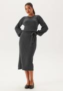 BUBBLEROOM Round Neck Rib Knitted Midi Dress  Dark grey melange XL