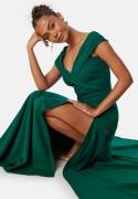 Goddiva Bardot Pleat Maxi Split Dress Emerald M (UK12)