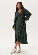 Happy Holly Puff Sleeve Viscose Wrap Dress Dusty green/Patterned 36/38