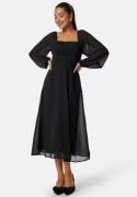 BUBBLEROOM Square Neck L/S Midi Georgette Dress Black 40