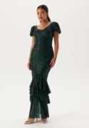 Goddiva Sequin Tiered Hem Maxi Dress Dark Green XS (UK8)