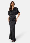 Bubbleroom Occasion Wrap Satin Gown Black 50