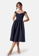 Goddiva Sweetheart Bardot Midi Dress Navy M (UK12)