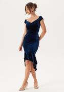 John Zack Velvet Off Shoulder Frill High Navy XS (UK8)