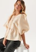 Bubbleroom Occasion Puff Sleeve Peplum Satin Blouse Champagne M