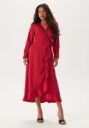 Happy Holly Wrap L/S Satin Maxi Dress Dark red 44/46