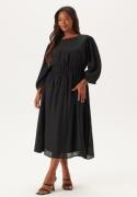 Happy Holly Balloon Sleeve Structured Midi Dress Black 44/46