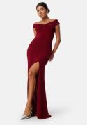 Bubbleroom Occasion Sparkling Twist Off Shoulder Gown Dark red XL