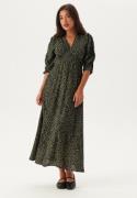 BUBBLEROOM Ruched Sleeve Midi Dress  Green/Patterned XL