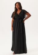 Goddiva Curve Flutter Sleeve Chiffon Maxi Curve Dress Black 54 (UK26)