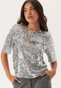 BUBBLEROOM Sequin Short Sleeve Top Silver XS