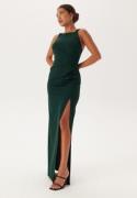 Bubbleroom Occasion Square Neck Slit Maxi Dress Dark green L