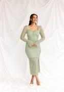 BUBBLEROOM Square Neck Lace Dress Dusty green XL