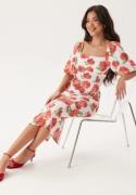 BUBBLEROOM Volume Sleeve Midi Dress Red/Floral S