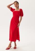 BUBBLEROOM Puff Sleeve Linen Blend Dress Red XS