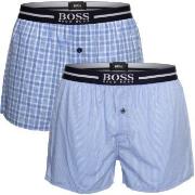 BOSS 2P Woven Boxer Shorts With Fly Blå bomull Large Herre