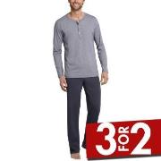 Schiesser Day and Night Long Pyjama Button Placket Antracit bomull Sma...