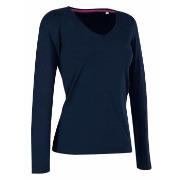 Stedman Claire V-neck Long Sleeve Marine ringspunnet bomull Large Dame