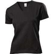 Stedman Classic V-Neck Women T-shirt Svart bomull Small Dame