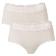 Trofe Lace Trimmed Midi Briefs Truser 2P Champagne bomull Small Dame