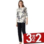 Schiesser Contemporary Nightwear Pyjama Interlock Svart/Hvit 38 Dame