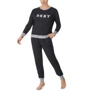 DKNY New Signature Long Sleeve Top and Jogger PJ Mørkgrå  Large Dame