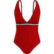 Tommy Hilfiger Plunge One Piece Swimsuit Rød Medium Dame