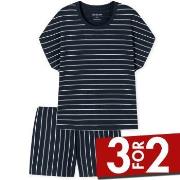 Schiesser Just Stripes Short Pyjamas Marine bomull 42 Dame