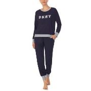 DKNY New Signature Long Sleeve Top and Jogger PJ Marine Medium Dame