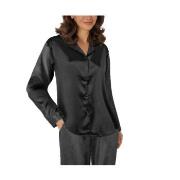 Lady Avenue Satin Pyjama With Short Sleeves Svart silke Small Dame