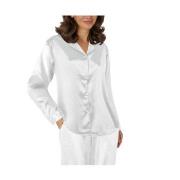 Lady Avenue Satin Pyjama With Short Sleeves Benhvit silke Large Dame