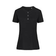 Stedman Sharon Henley T Shirt For Women Svart ringspunnet bomull Mediu...